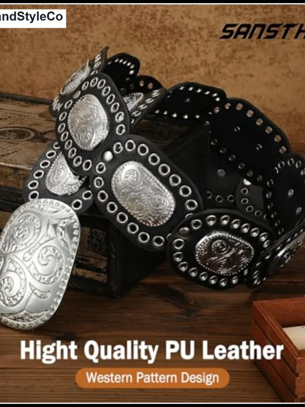 Women's Concho Western Disc Belt Faux Leather Cowgirl Boho